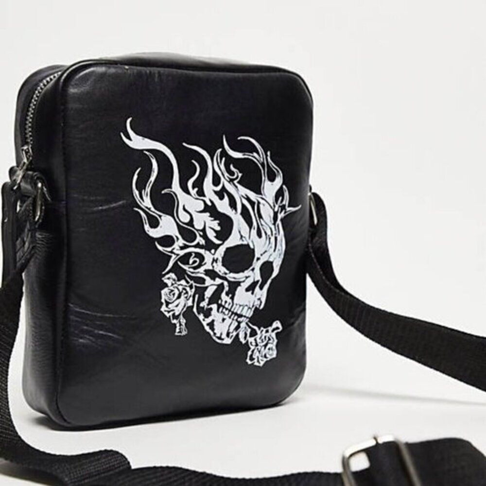 Bolongaro‎ Trevor Men's Matte Leather Skull Crossbody Bag Adjsutable Strap $209